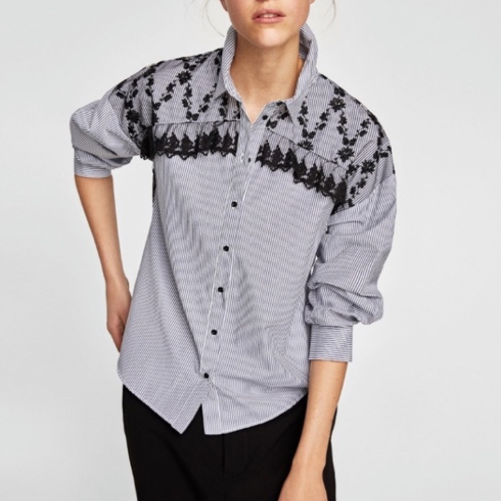 Zara Striped Lace Shirt, Brand New